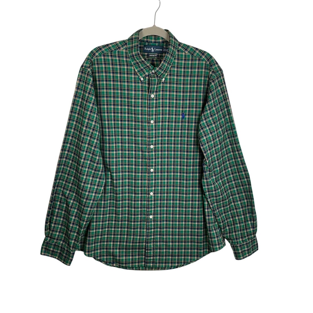 Polo Ralph Lauren Mens XL Custom Fit Green Plaid Button Down Long Sleeve Shirt